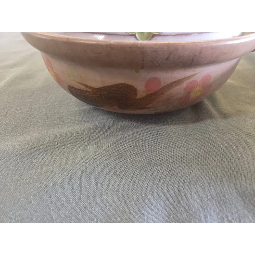 Vintage Japanese Donabe Clay Pot Floral Ceramic Casserole Dish with Lid Hot Pot